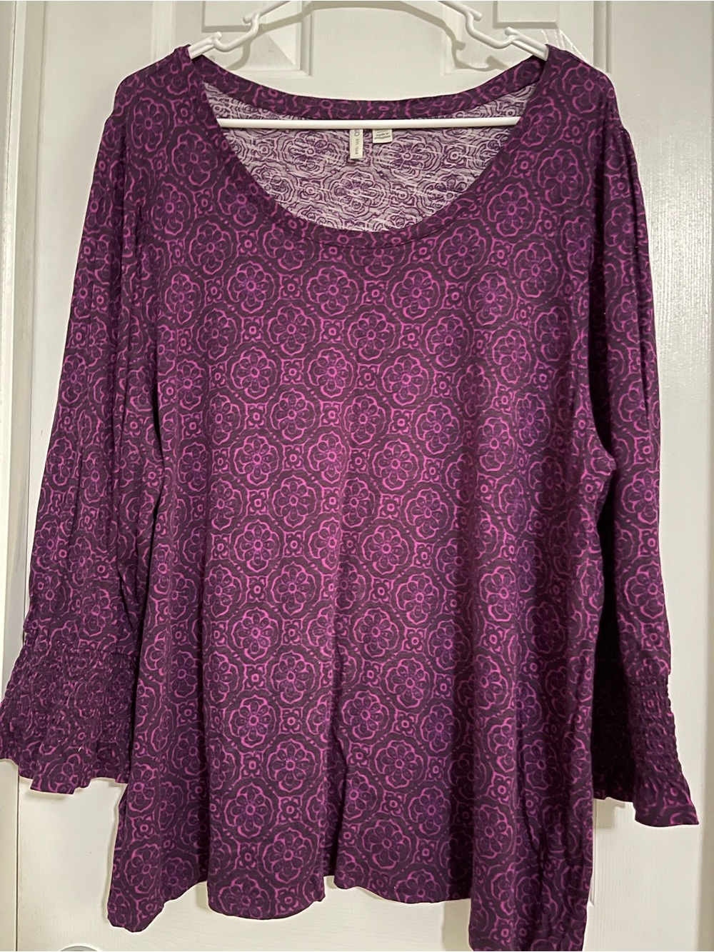 Cato Purple Patterned Long Sleeve Scoop Neck Top